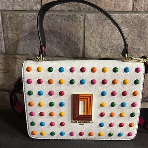 NWT Viral Karl Lagerfeld White Multicolor Studded Bag